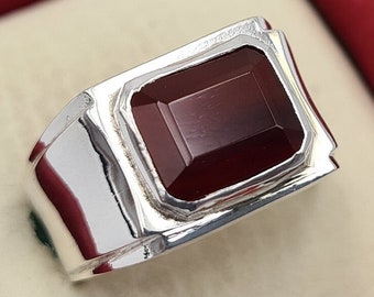 Jemenitisk Aqeeq-ring, blodröd agat, 925 sterlingsilver