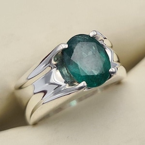 Herren Smaragd Ring unbeheizt und unbehandelt große Smaragd Stein Esmeralda Schmuck Unisex Ostergeschenk für ihn echte handgefertigte Schmuck Zamurd Stein