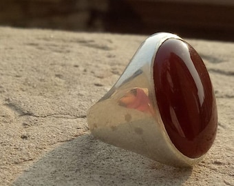 Handmade Yemeni Aqeeq Sterling Silver Mens Ring