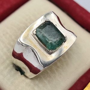 Beautiful 100% natural emerald stone ring unheated and untreated real emerald jewelry sterling silver best christmas gift for him mens gift