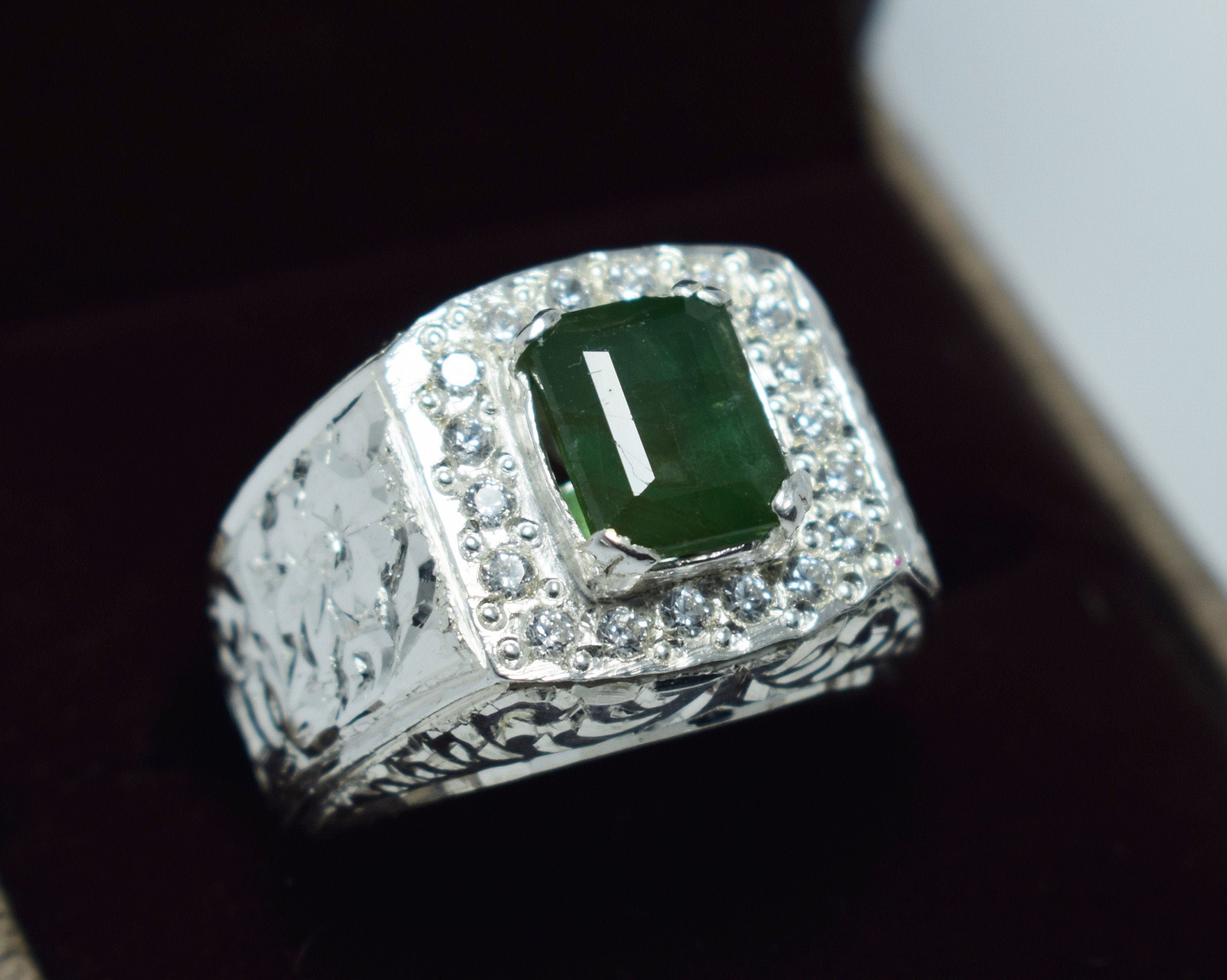 Beautiful Green Emerald Ring Mens Real Esmeralda Gemstone Etsy