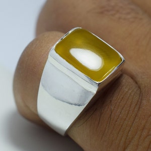 Natural Beautiful Yellow Zard Yemeni Aqeeq Yemen Akik Agate Aqiq Ring Mens Aqeeq Bague Handmade Rings Sterling Silver Real Gemstone Rings