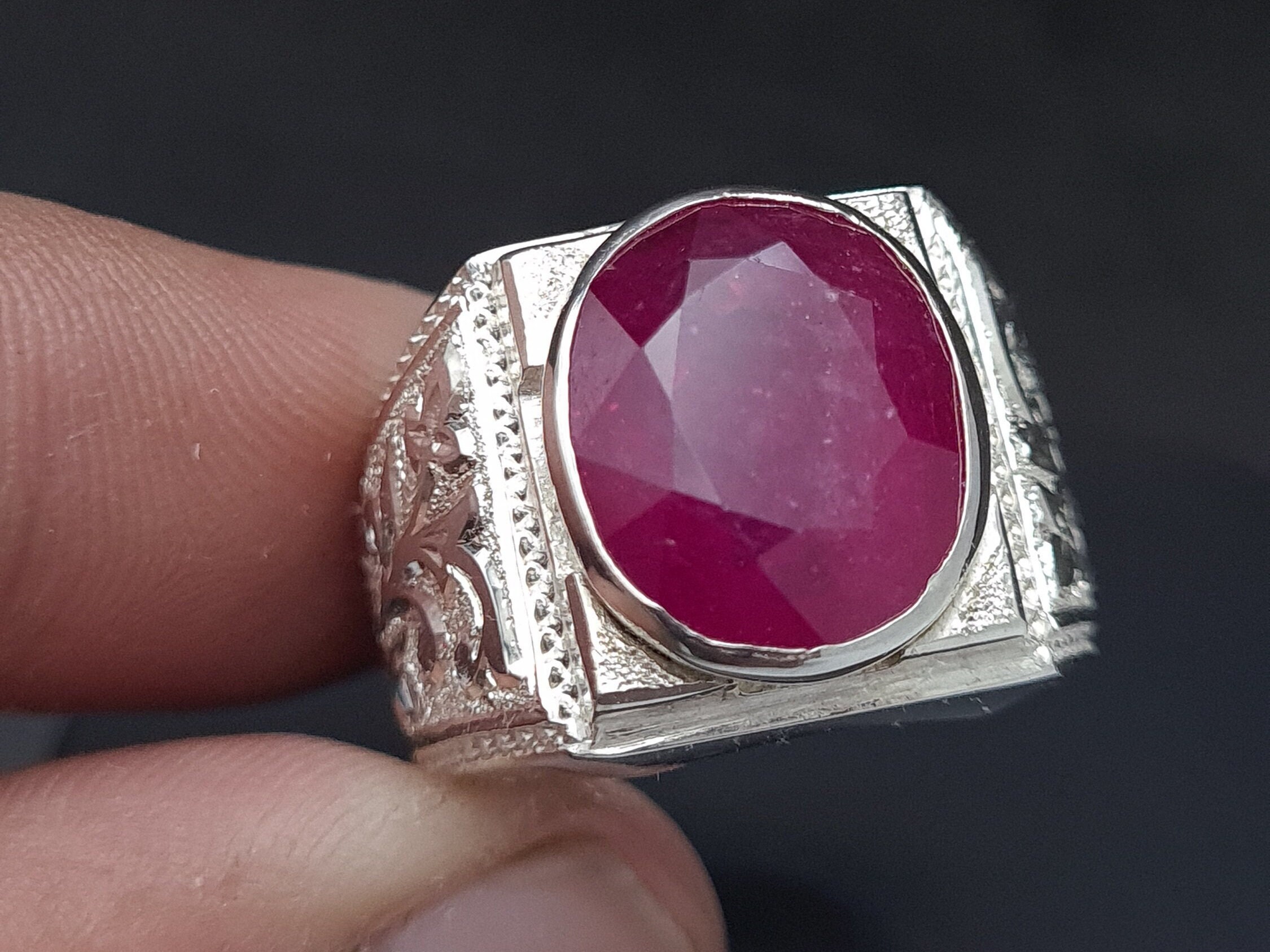 Natural African Ruby Ring Glass Filled Big Size Ruby Mens Ring