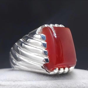 Beautiful Red Agate Aqeeq Red Big Oval Silver Ring, Silver Handmade Jewelry, 925 Sterling Silver, For Men, Red Aqeeq - Agate Original aqeeq