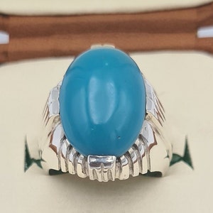 Turquoise Feroza Blue Gemstone Ring Mens Handmade Sterling Silver Ring ...