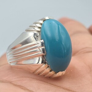 Turquoise Feroza Blue Gemstone Ring Mens Handmade Sterling Silver Ring ...