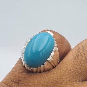 Turquoise Feroza Blue Gemstone Ring Mens Handmade Sterling Silver Ring ...