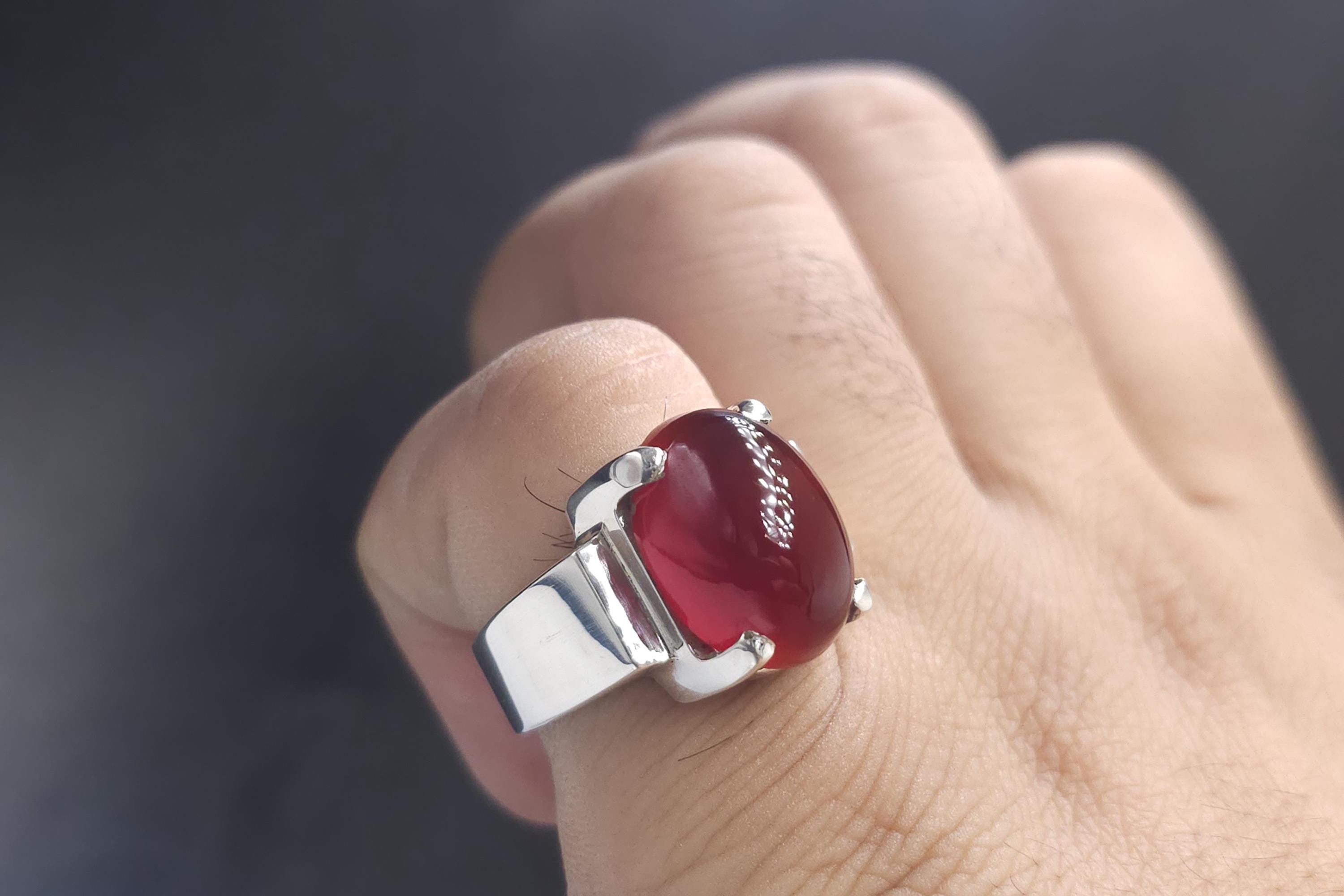 手作りのスターリングシルバー製アゲートリング（男性用）、ブラッド