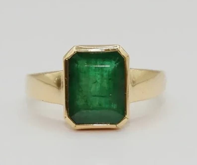 Mens Emerald Ring 14k Yellow Gold Bezel Set Solitaire Ring Etsy