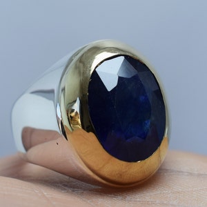Men&#39;s Dark Blue Sapphire Kashmir Sapphire Ring 925 Sterling Silver Ring Beautiful Handmade Sufi Ring Natural Sapphire Stone Gold Plated