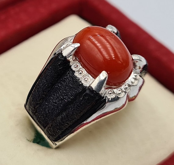 Anillos otomanos hombres anillos de coral natural Marjan anillo