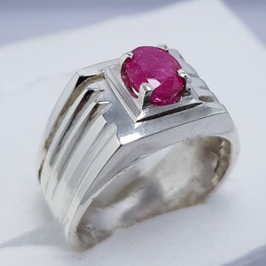 Natural Pink Ruby Ring, Unisex 925 Sterling Silver Handmade Band