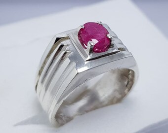 Natural Pink Ruby Ring, Unisex 925 Sterling Silver Handmade Band