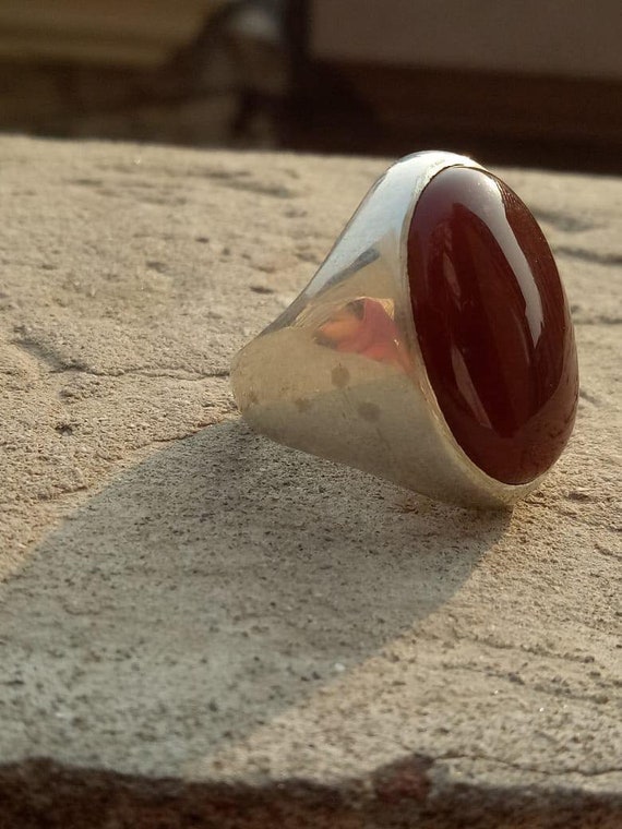 Beautiful Dark Brown Blood Red Yemeni Aqeeq Yemen Aqiq Ring 925