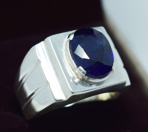 9.25 Ratti Blue Sapphire Ring Silver Platad Natural Stone Lab Certified  Neelam Stone and Men Finger Rings