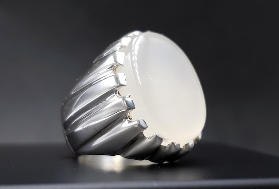 アゲート　リング　silver シルバー 手作りのホワイトアゲート スターリングシルバーリング、メンズ
