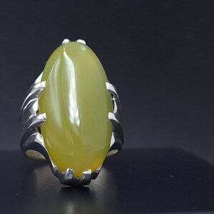 Handmade Yellow Green Agate Ring, 925 Sterling Silver, Imran Khan Design image 3