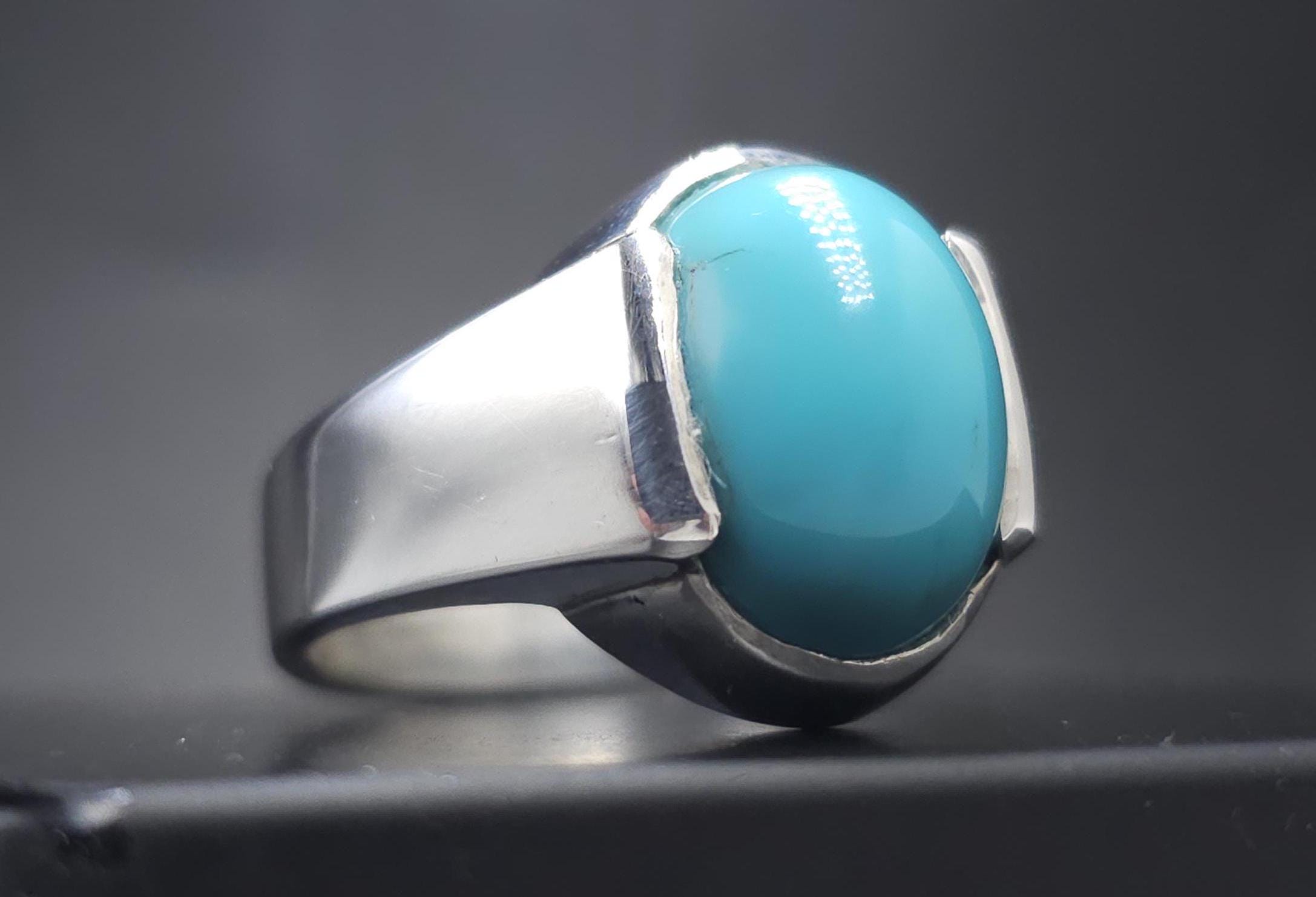 Turquoise Ring Unisex Ring Massive Sterling Silver Bolt Ring With