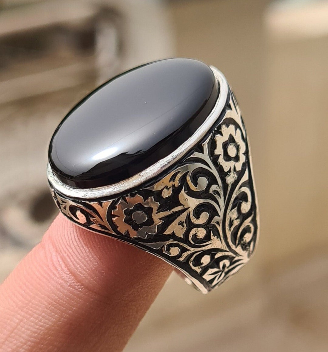 Agate Aqeeq 925 Silver Men's Ring. Man Jewellery Stamped With Silver Stamp  925 All Sizes Are