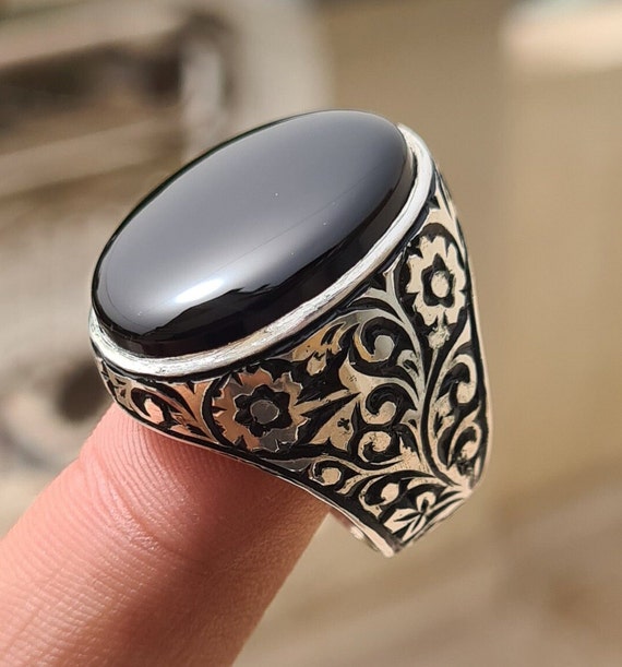 Rectangular silver aqeeq flat natural semi precious agate carnelian ge –  Abu Mariam Jewelry