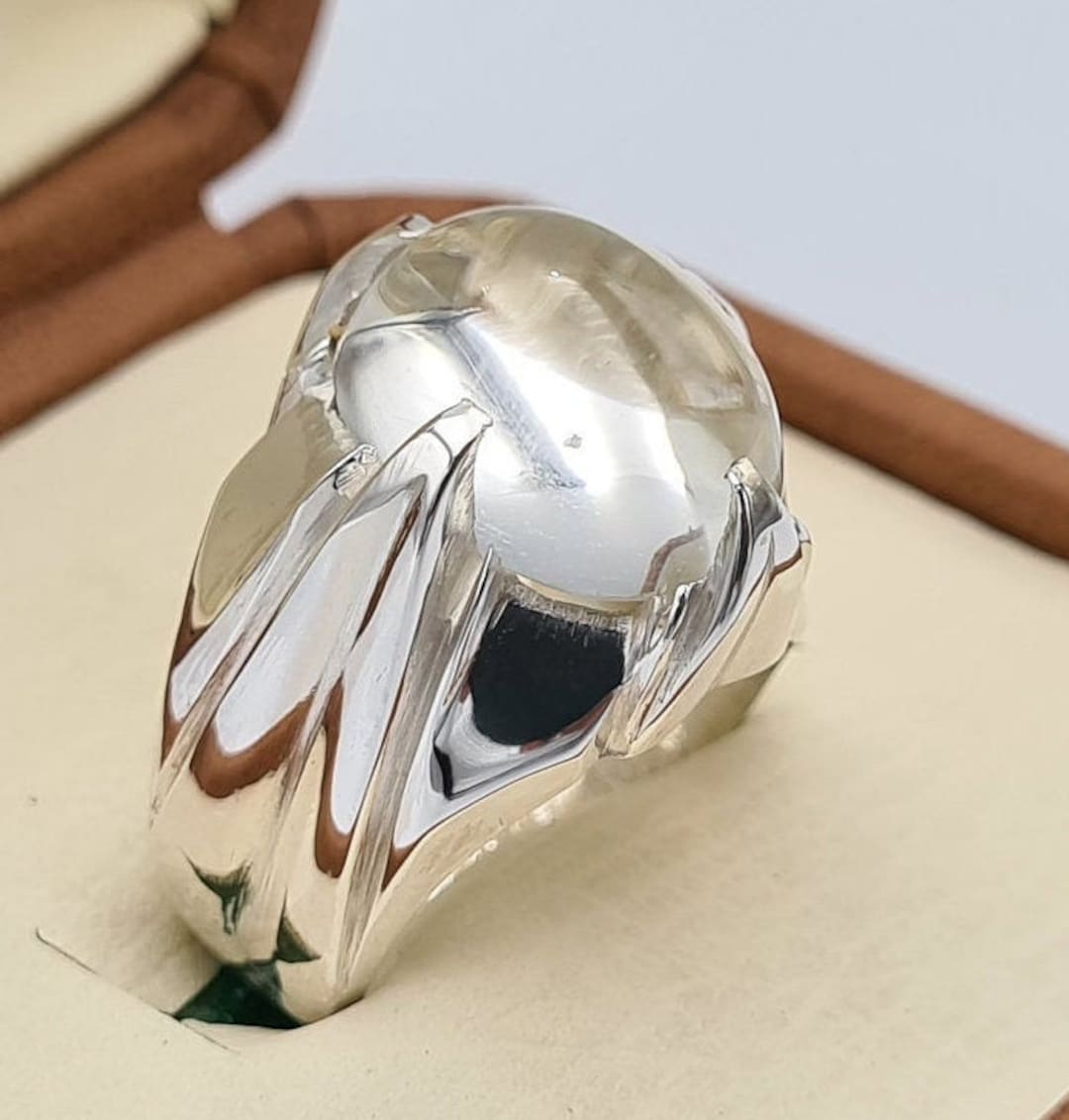 Dur Najaf Quartz Stone Ring, Handcrafted Sterling Silver Mens
