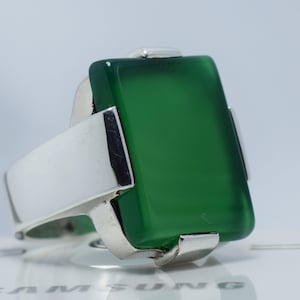 Green Aqeeq Men&#39;s Dark Yemeni Aqeeq Yamni Akik Yaman Aqiq 925 Sterling Silver Aqeeq Ring Handmade Shifat Al Abad Agate Bague Natural Aqeeq