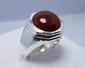 Natural Dark Brown Blood Red Yemeni Aqeeq Ring Yamni Akik Ring 925 Sterling Silver Beautiful Handmade Ring For Mens Aqeeq Ring Brown Aqeeq