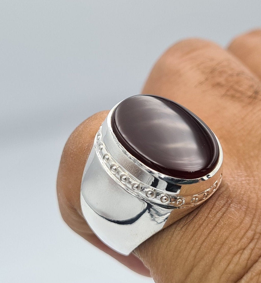 Anello in agata naturale per uomo / Aqeeq rosso sangue yemenita