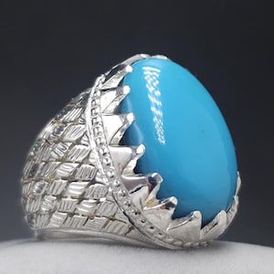 Anillo de turquesa azul natural para hombre, piedra feroza grande, turquesa, plata de ley, anillo bohemio, anillo de turquesa azul, plata de ley 925k