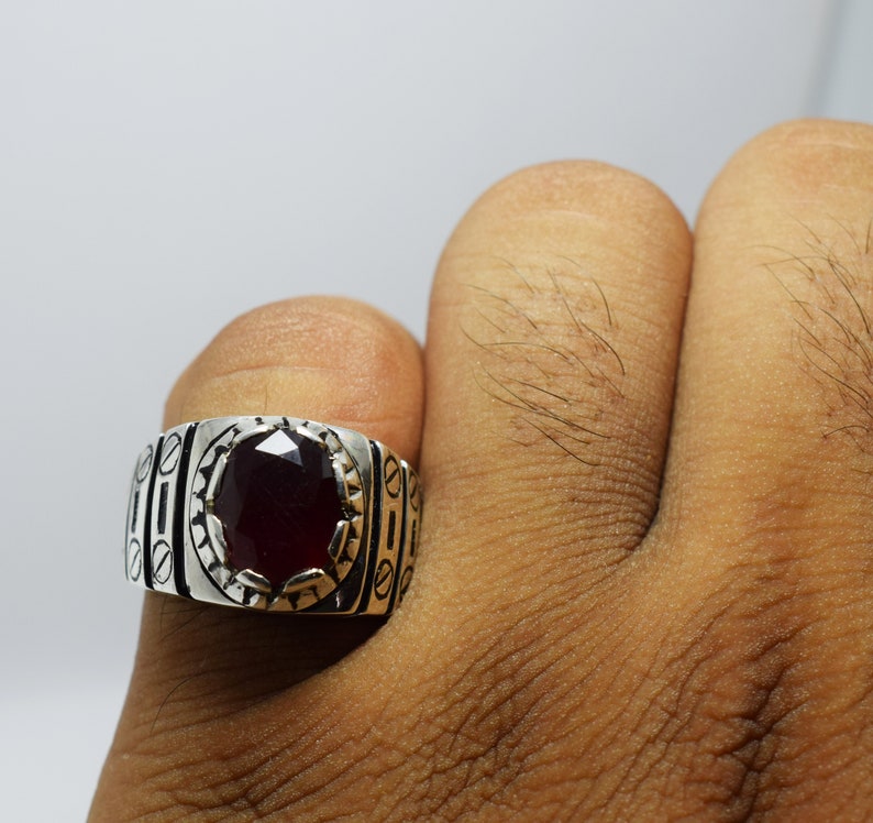 Pigeon Blood Red Ruby Mens Ruby Stone Ring Natural Ruby Band Etsy