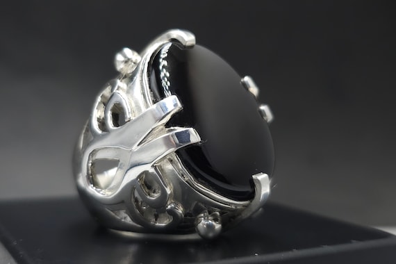 Nigel's Ring Handmade Yemeni Agate Sterling Silver Ring, Black