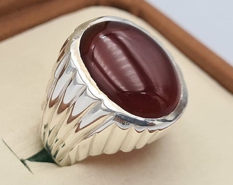 Blutroter jemenitischer Aqeeq Ring, handgefertigtes 925 Sterlingsilber