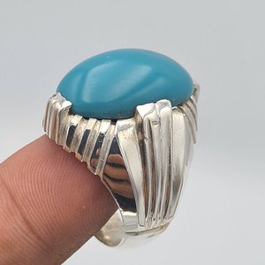 Turquoise Feroza Blue Gemstone Ring Mens Handmade Sterling Silver Ring ...