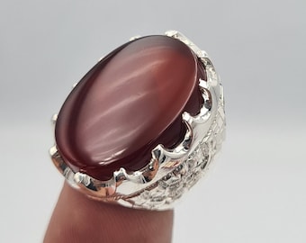 Yemeni Blood Red Aqeeq Agate Ring, Handmade Sterling Silver