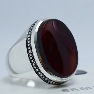 Blood Red Yemeni Aqeeq Yamni Akik Yemen Aqiq Agate 925 Sterling Silver Bague Brown Agate Handmade Men Ring Aqeeq Ring Shifat al abad Agate