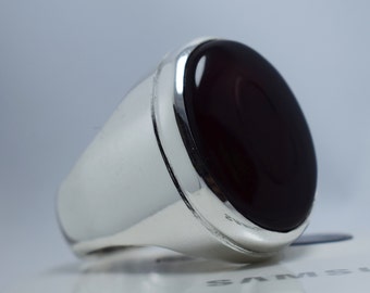 Yemeni Aqeeq Ring, Blood Red Agate, 925 Sterling Silver