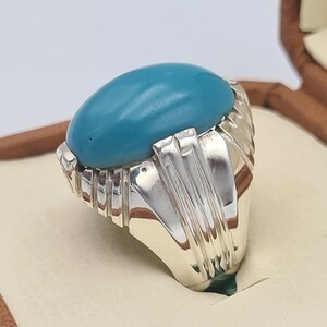 Turquoise Feroza Blue Gemstone Ring Mens Handmade Sterling Silver Ring ...