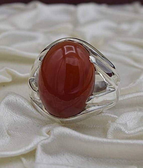 Natural Dark Brown Red Yemeni Aqeeq Ring Yamni Akik Ring 925 Sterling  Silver Handmade Ring Mens Ring Kabadi Brown Aqeeq 100% Natural Stone