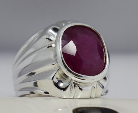 Oval Faceted Raw Red Ruby Gemstone 925 Sterling Silver Ring Fashion  Handmade — Discovered