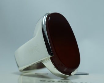 Yemeni Aqeeq Agate Sterling Silver Ring, Handmade Mens Jewelry