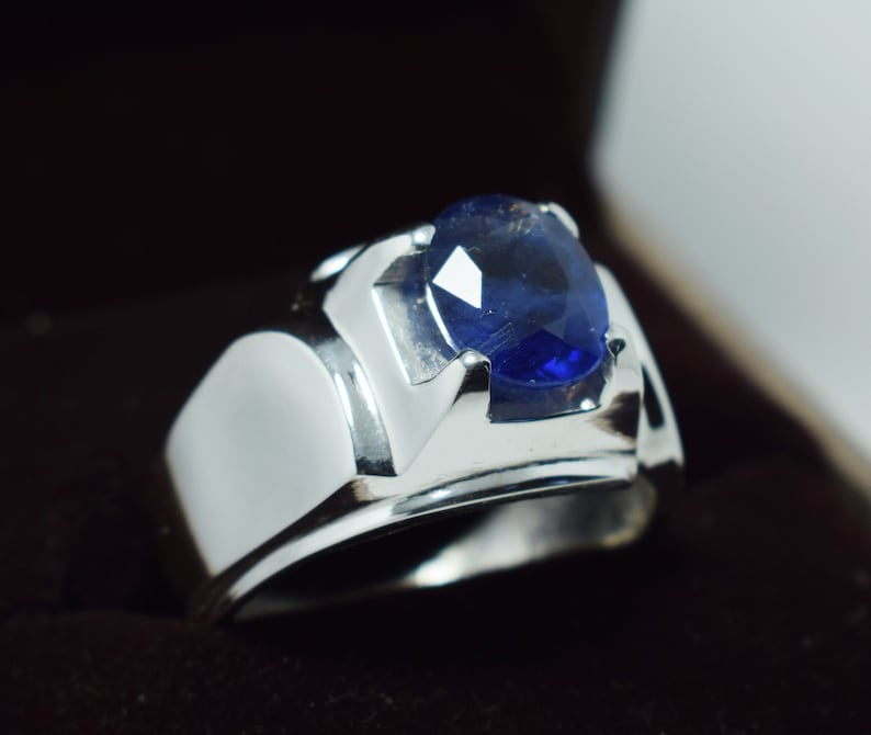 Sapphire Ring Dark Blue Kashmir Color Sapphire Stone Ring Mens | Etsy