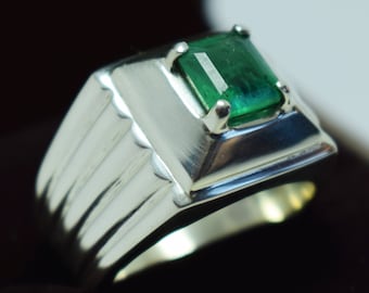 Afghanistan Emerald Ring, Mens Sterling Silver Zamurd Jewelry