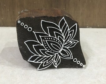 Fair Trade 7 cm Lotus Design Carved Indian Wooden Printing Block Stamp, Lotus stamp; pottery stamp, cookies, fabric, henna and tattoo Stamp