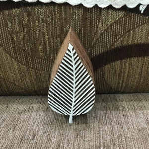 Sello de madera tallado a mano indio con hojas rayadas, bloque de sello tradicional para impresión de textiles y telas, cerámica, bricolaje; Tjaps, cerámica de oveja