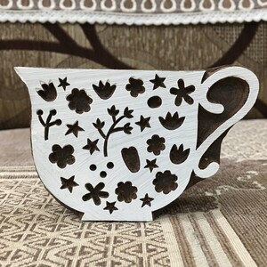 Tasse à thé artistique, bloc d'impression en bois indien sculpté à la main ; tampon textile; tampon de poterie,