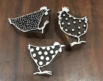 Bloc d'impression en bois, objets artisanaux artistiques indiens Funky Chickens, tjaps, tampons batik, tampons de poterie, tampons en argile, tampons indiens en bois….