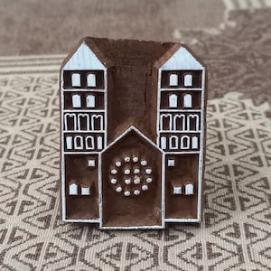 La porte du château, bloc d'impression indien en bois sculpté à la main ; tampon textile; tampon de poterie,