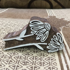 Double Daisy Flower wooden printing block stamp : Floral elegance in full bloom  hand carved Indian block; textile stamp; pottery stamp,