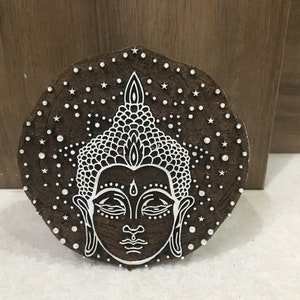 Tampon indien en bois sculpté à la main, tampon textile, tampon imprimé, Tjaps, tampon poterie - Tampon indien en bois sculpté tête de bouddha
