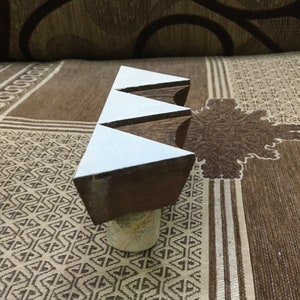 Artistic Symmetry: Triple Triangle Border - Indian Wooden Printing Block With Handle, pottery stamps, textile print stamp, wood block